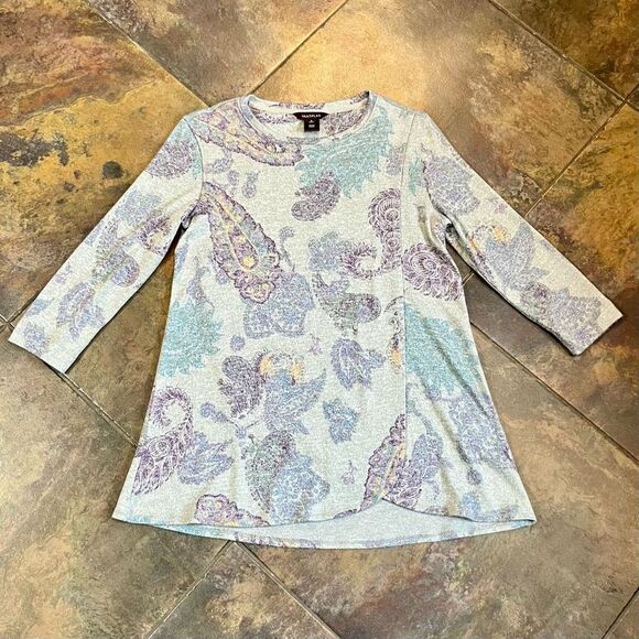 Multiples Paisley Wrap Tunic 3/4 Sleeve Blouse Small - Picture 3 of 9